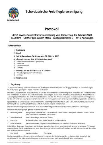 Protokoll 2. Erweiterte ZV-Sitzung, Aarwangen (06.02.2020)