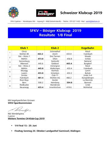 Resultate - 1/8-Final Bösiger Klubcup 2019
