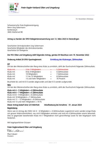 Antrag - FKV Olten Ermittlung des Klubranges, Zählresultate