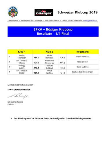 Resultate - 1/4-Final Bösiger Klubcup 2019