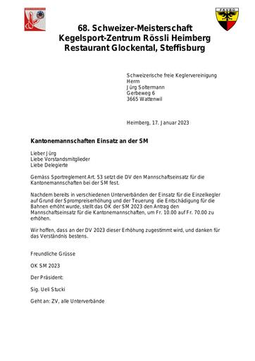 Antrag - SM-Einsatz Kantonemannschaften