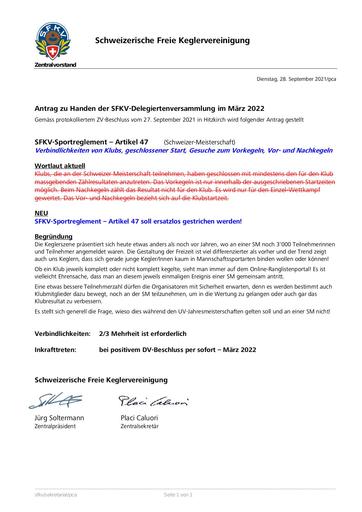 Antrag - DV SFKV 2022 Sportreglement Artikel 47 (ZV-Antrag)