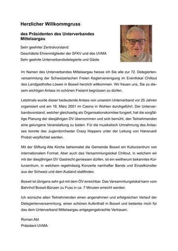 Grusswort UVMA-Präsident Roman Abt | 72. DV 2026