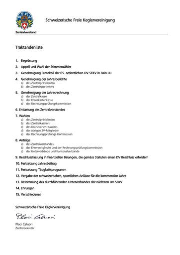 Traktanden - DV 08. März 2020