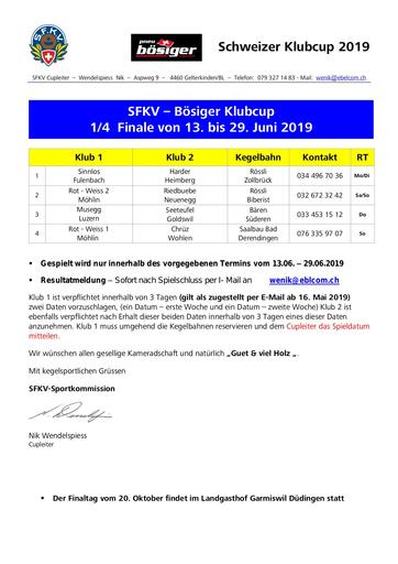 Auslosung - 1/4-Final Bösiger Klubcup 2019