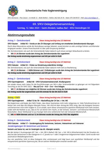 Abstimmungsresultate - 69. DV 2023