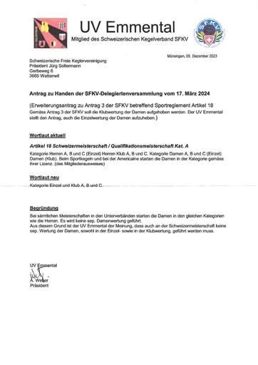 Antrag - UV Emmental Sportreglement Artikel 18 (DV 2024)