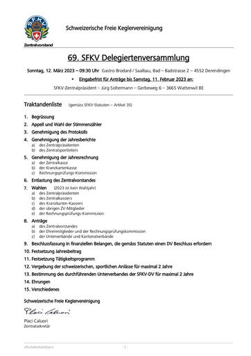 Traktanden - DV SFKV 2023