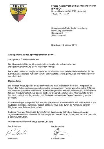 Antrag (Rückstellung) - FKVBO Artikel 29 Sportreglement
