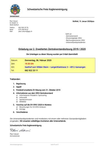 Einladung 2. Erweiterte ZV-Sitzung, Aarwangen (06.02.2020)