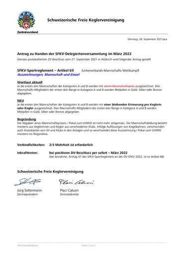 Antrag - DV SFKV 2022 Sportreglement Artikel 69 (ZV-Antrag)