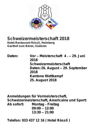 Anmeldung Schweizermeisterschaft 2018
